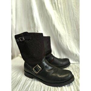 Frye Womens Veronica Hair On HIde Leather Fur Short Moto Boots Sz 10 Black/Brown